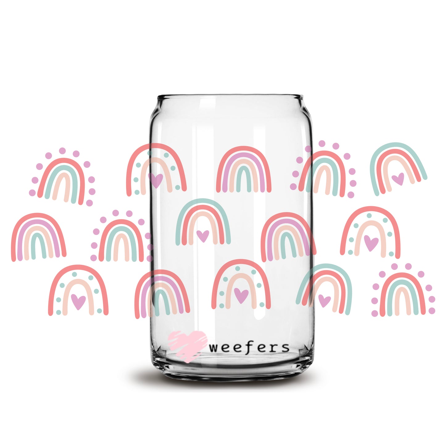 Boho Pink Rainbows 16oz Libbey Glass Can UV DTF or Sublimation Wrap - Decal - Weefers