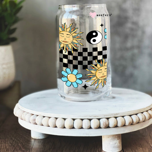 Ying Yang Sun 16oz Libbey Glass Can UV DTF or Sublimation Cup Wrap - Decal Transfer Weefers