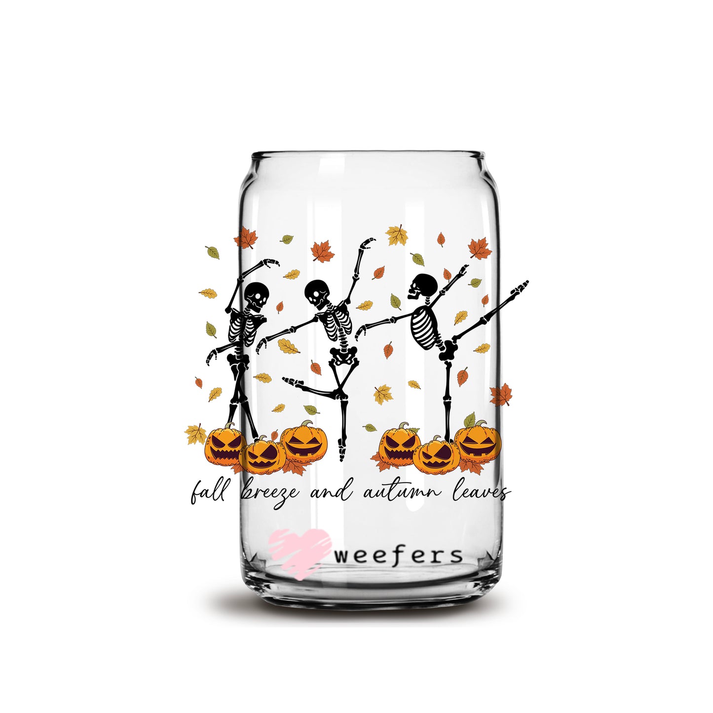 Fall Breeze and Autumn Leaves 16oz Libbey Glass Can UV DTF or Sublimation Wrap - Decal - Weefers