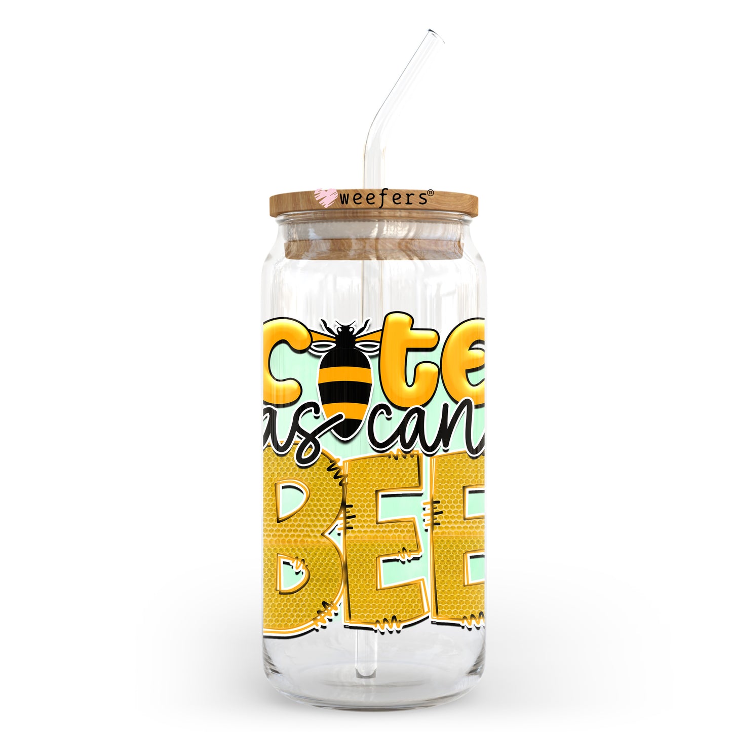 Cute as Can Bee 20oz Libbey Glass Can UV DTF or Sublimation Wrap - Decal Transfer - Weefers