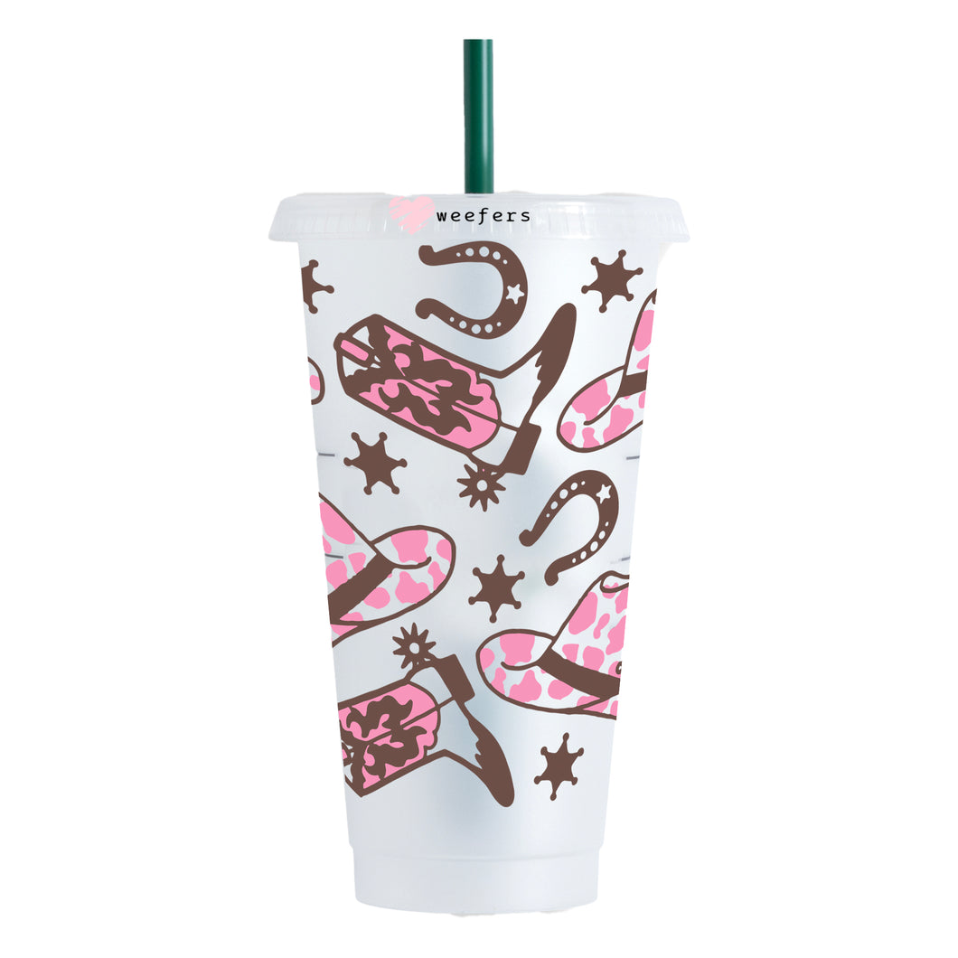 Pink and Brown Cowgirl Boots  24oz UV-DTF Cold Cup Wrap - Ready to apply Wrap - NO HOLE