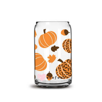 Fall into Pumpkins 16oz Libbey Glass Can UV DTF or Sublimation Wrap - Decal - Weefers