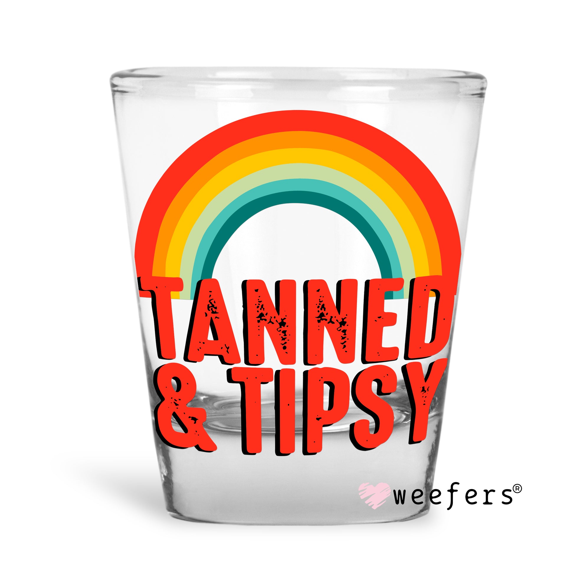 Tanned and Tipsy Shot Glass Short UV DTF or Sublimation Wrap - Decal - Weefers