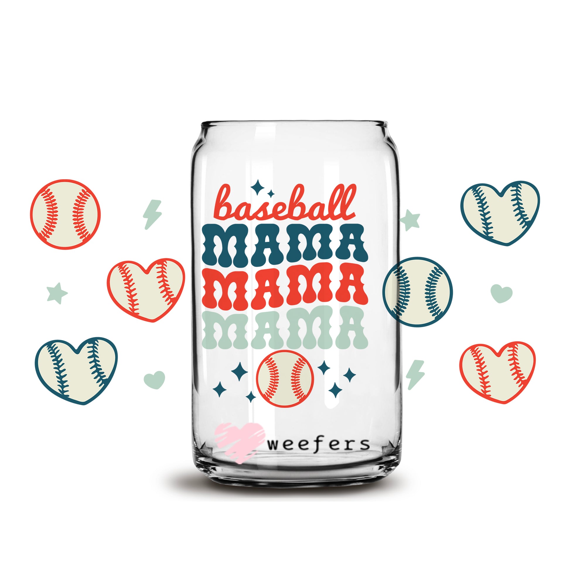 Baseball Mama 16oz Libbey Glass Can UV DTF or Sublimation Cup Wrap - Decal Transfer - Weefers