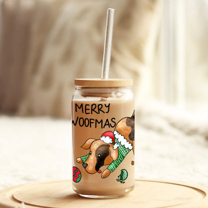 Merry Woofmas 16oz Libbey Glass Can UV DTF or Sublimation Cup Wrap - Decal Transfer - Weefers