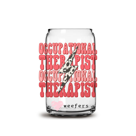 Occupational Therapist Coral Lightening Bolt 16oz Libbey Glass Can UV DTF or Sublimation Wrap - Decal Weefers