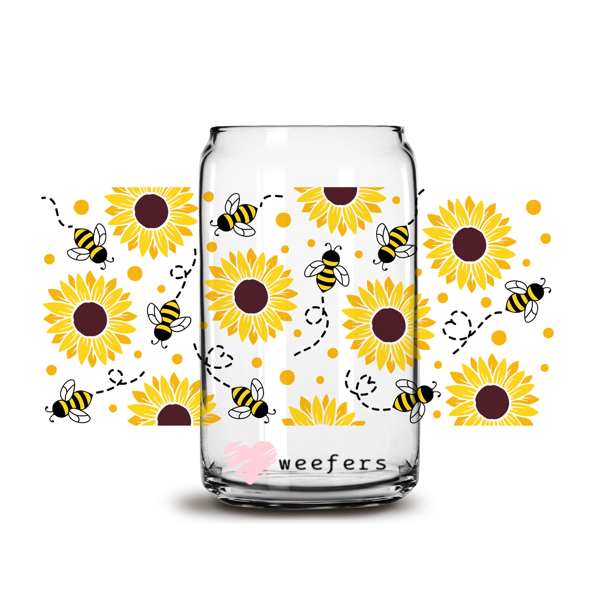 Sunflowers and Bees 16oz Libbey Glass Can UV DTF or Sublimation Wrap - Decal - Weefers