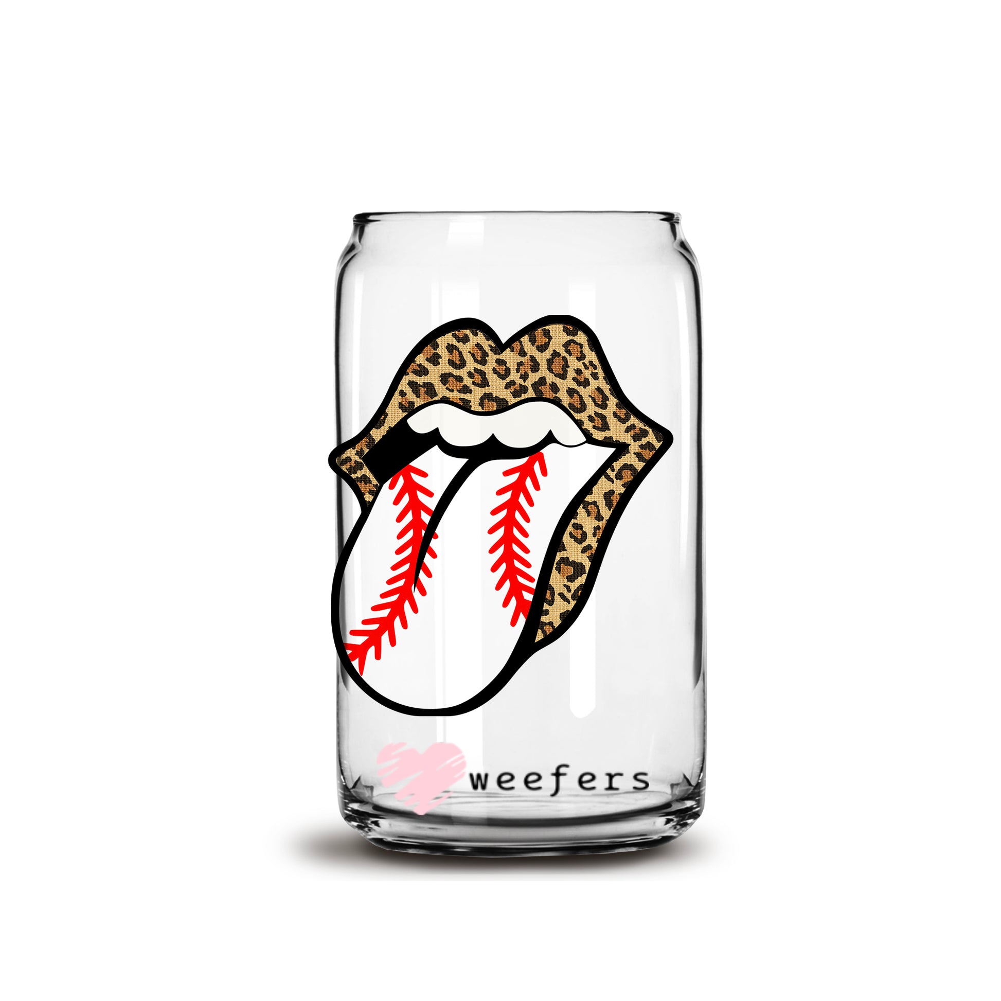 Leopard Lip Baseball Libbey Glass Can Wrap UV DTF Sublimation Transfers - Weefers