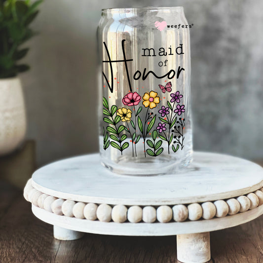 Maid of Honor Wildflowers 16oz Libbey Glass Can UV DTF or Sublimation Wrap - Decal Weefers