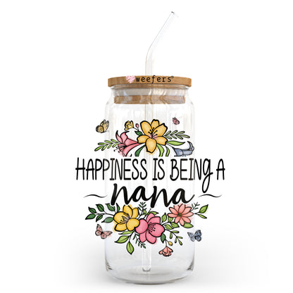 Happiness is being a Nana 20oz Libbey Glass Can UV DTF or Sublimation Wrap - Decal - Weefers