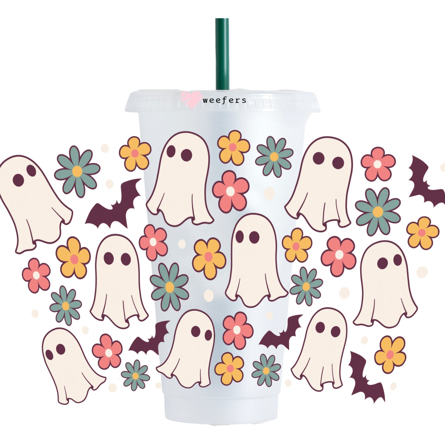 Retro Boho Ghosts Halloween 24oz UV DTF Cold Cup Wrap - Ready to apply Wrap - Weefers