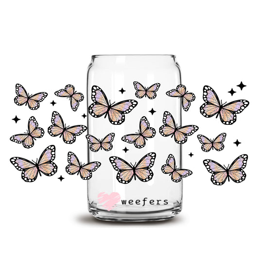 Fluttering Butterflies 16oz Libbey Glass Can UV DTF or Sublimation Cup Wrap - Decal Transfer - Weefers