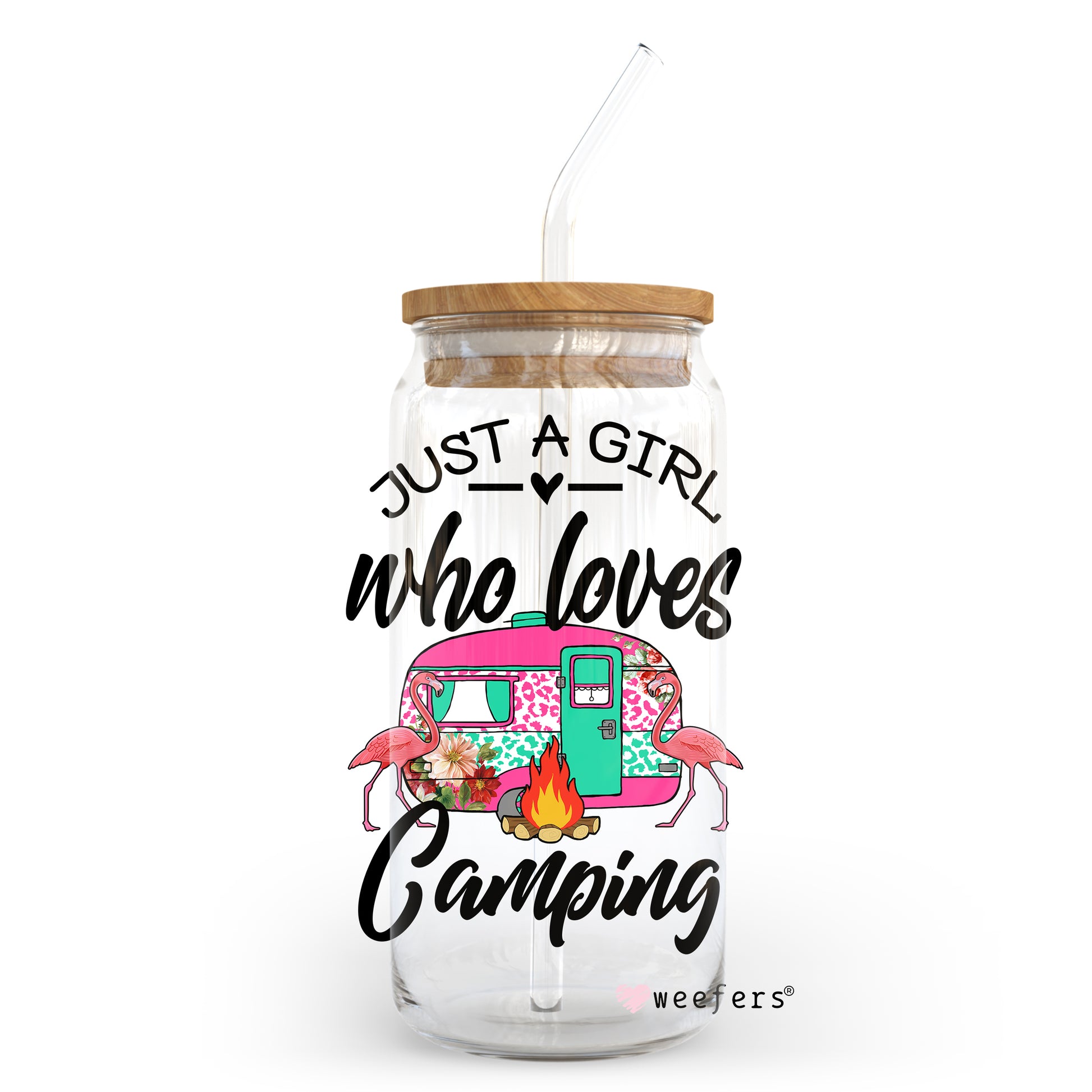 Just a Girl who loves Camping 20oz Libbey Glass Can, 34oz Hip Sip, 40oz Tumbler UV DTF or Sublimation Decal Transfer - Weefers