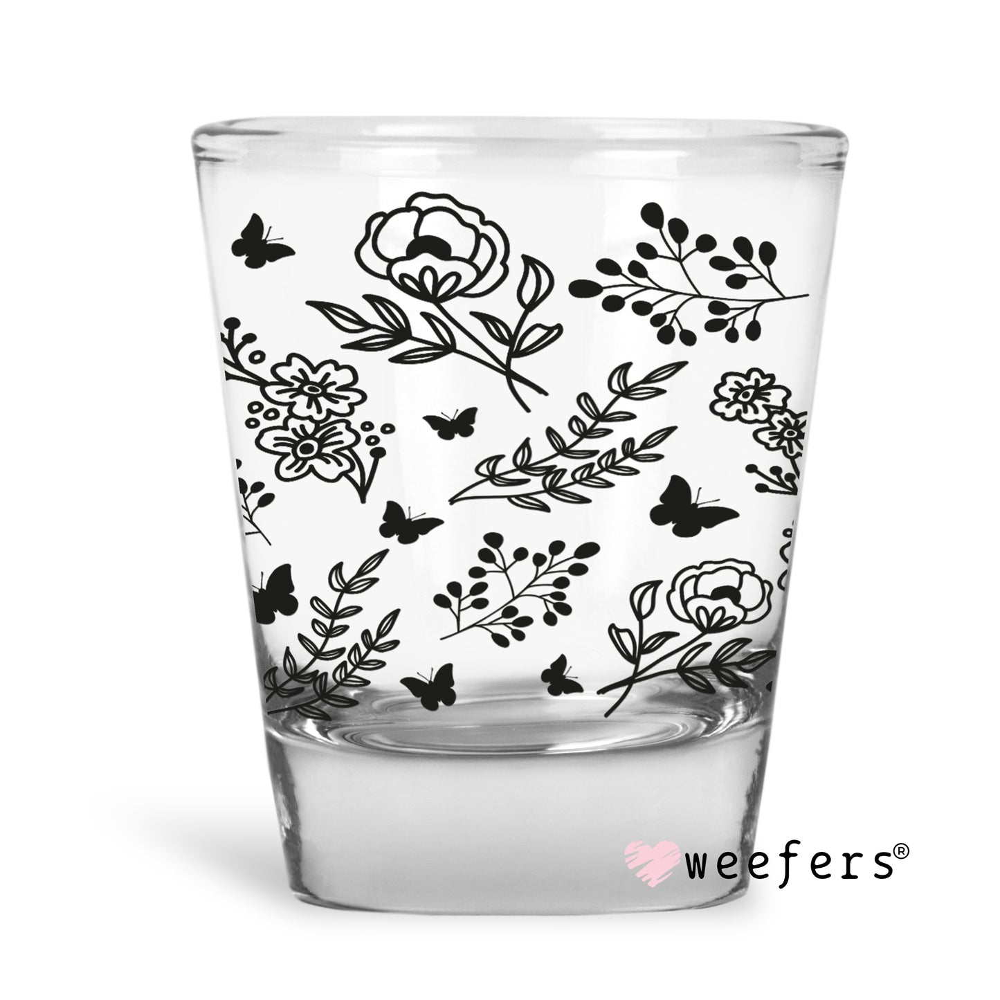 Black Wildflowers Shot Glass Short UV DTF or Sublimation Wrap - Decal - Weefers