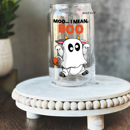 Moo I'm Mean Boo Halloween 16oz Libbey Glass Can UV DTF or Sublimation Wrap - Decal - Weefers