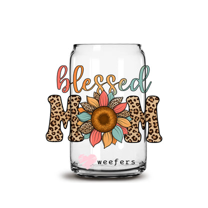 Blessed Mom Orange Floral 16oz Libbey Glass Can UV DTF or Sublimation Cup Wrap - Decal Transfer - Weefers