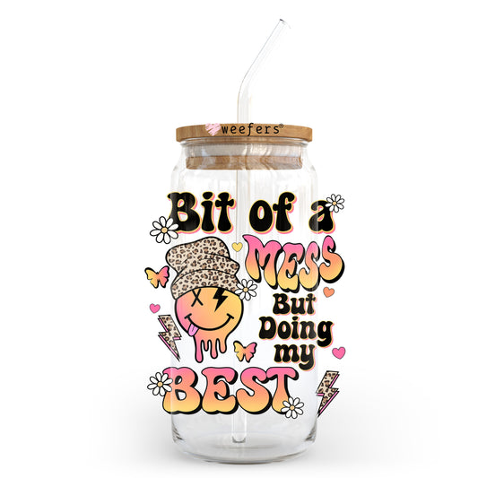 Bit of a Mess But Doin My Best Orange 20oz Libbey Glass Can UV DTF or Sublimation Wrap - Decal Transfer Weefers
