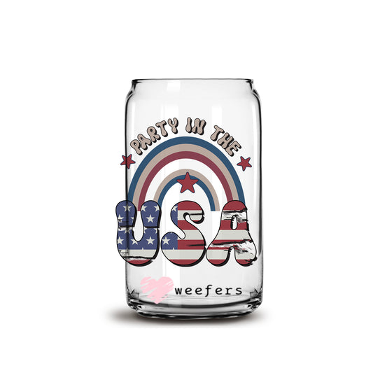 4th of July Party in the USA 16oz Libbey Glass Can UV DTF or Sublimation Wrap - Decal - Weefers