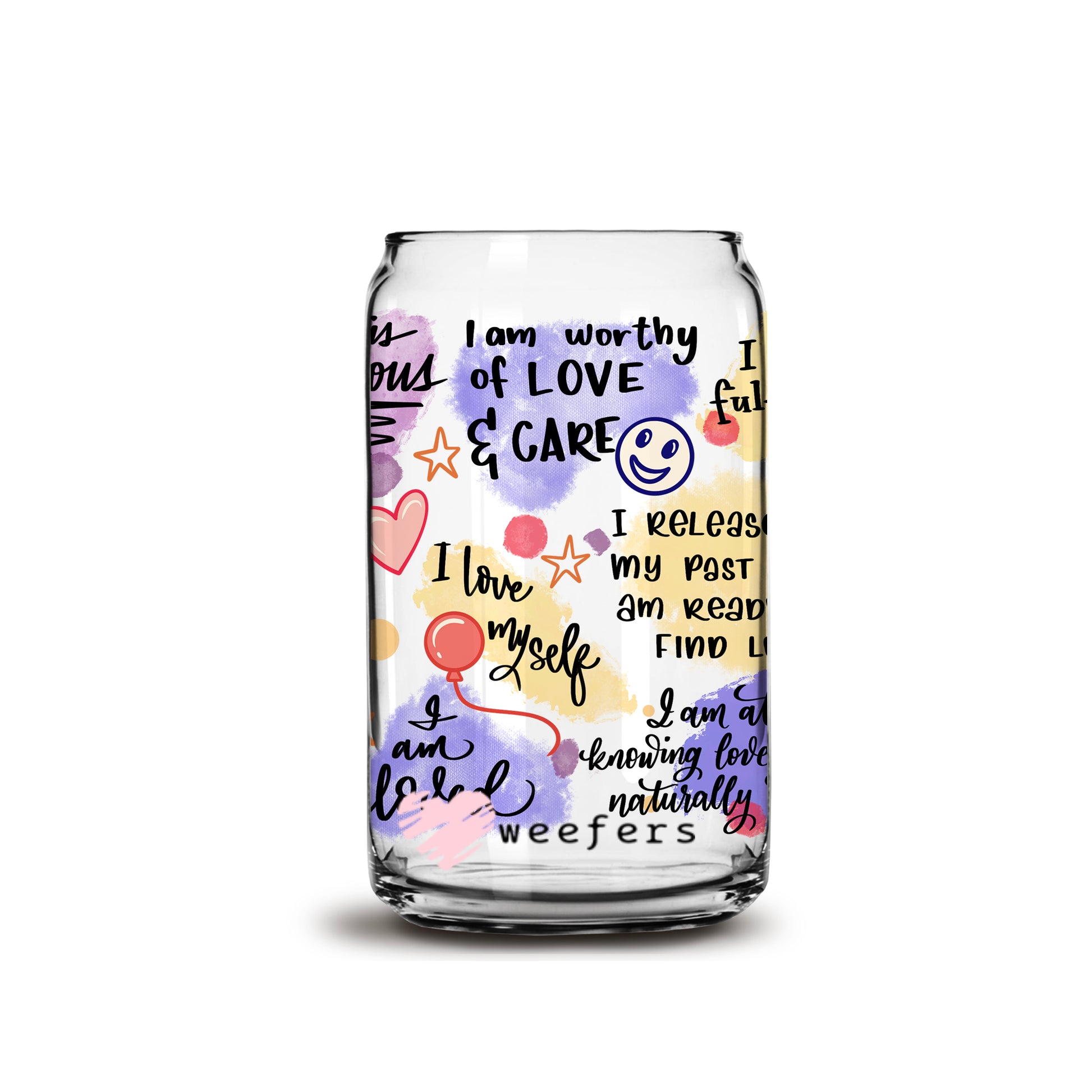 Positive Talk Daily Affirmations 16oz Libbey Glass Can UV DTF or Sublimation Wrap - Decal - Weefers