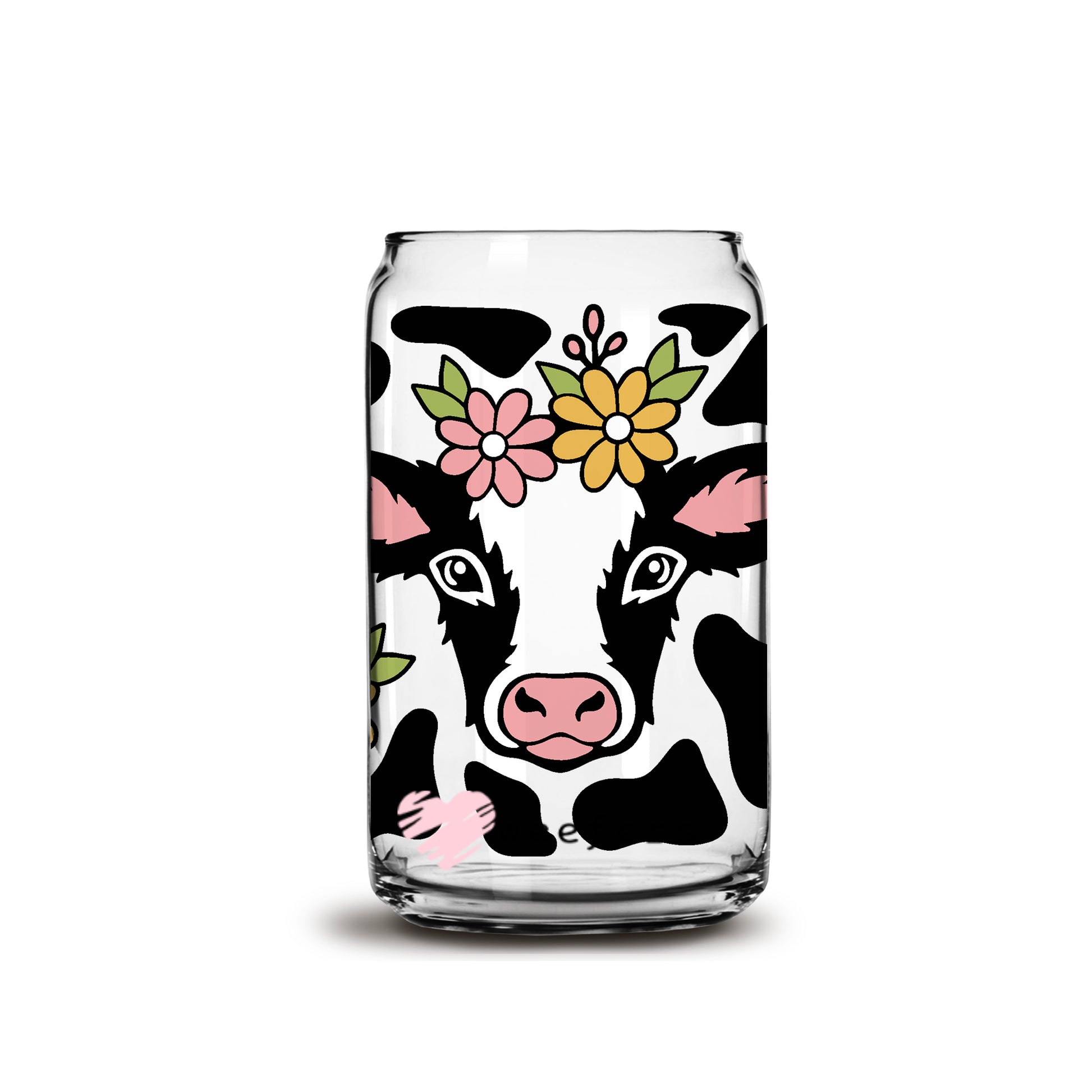 Floral Cow Print Patches 16oz Libbey Glass Can UV DTF or Sublimation Wrap - Decal - Weefers