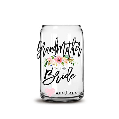 Grandmother of the Bride Blush Floral 16oz Libbey Glass Can UV DTF or Sublimation Wrap - Decal - Weefers