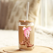 Load image into Gallery viewer, a mason jar with a straw in it with a picture of a pair of boots
