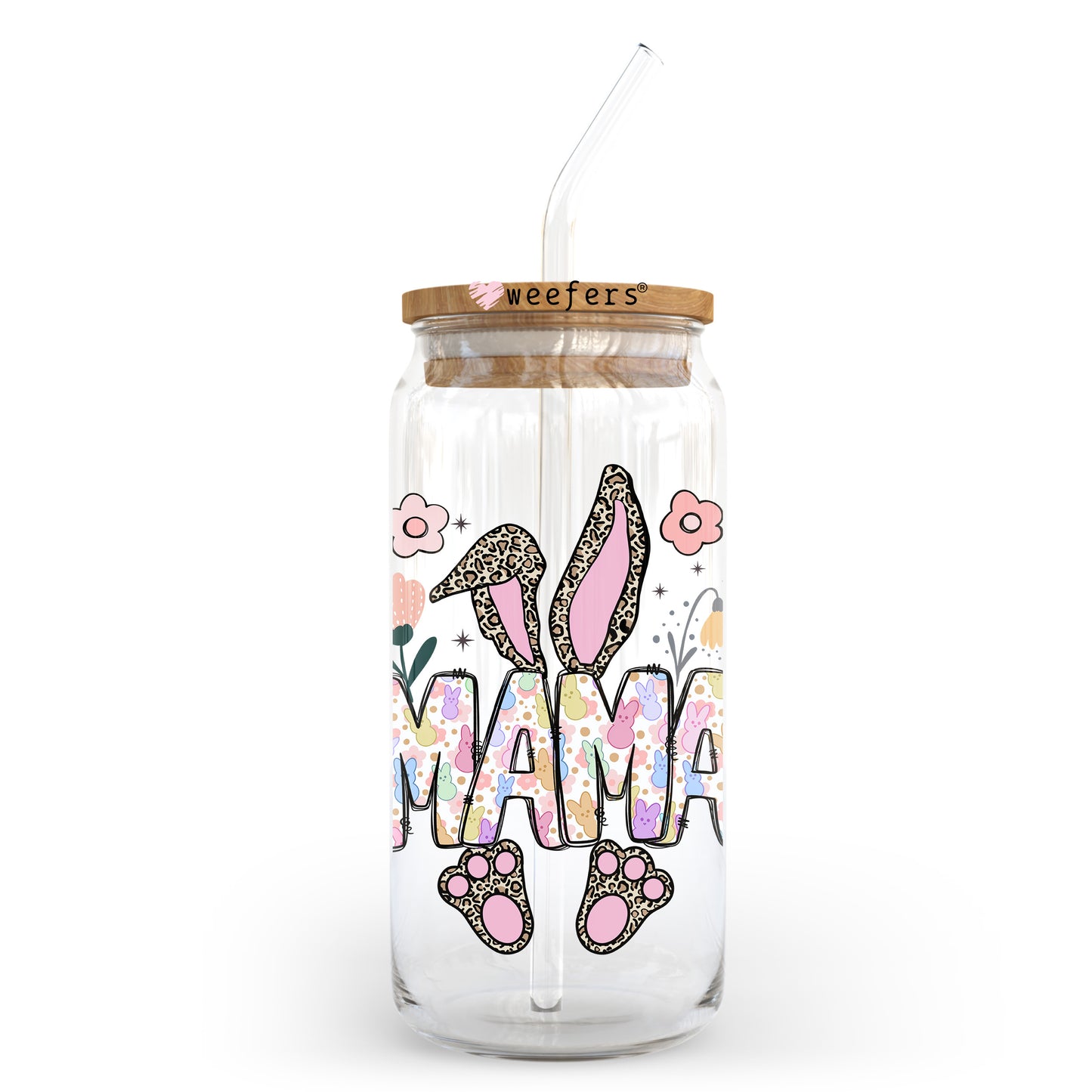 Mama Easter Bunny 20oz Libbey Glass Can UV DTF or Sublimation Wrap - Decal Transfer - Weefers