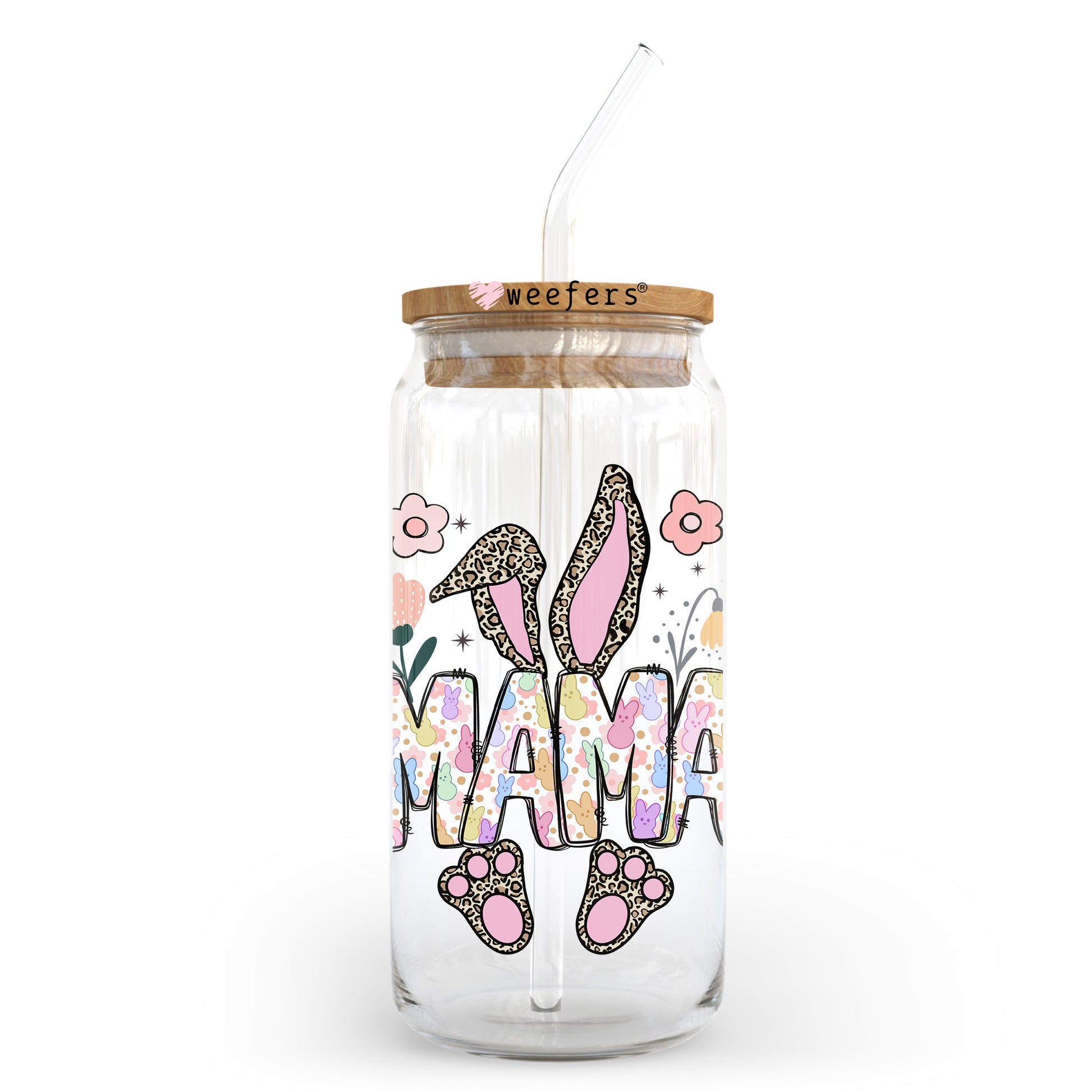 Mama Easter Bunny 20oz Libbey Glass Can UV DTF or Sublimation Wrap - Decal Transfer - Weefers