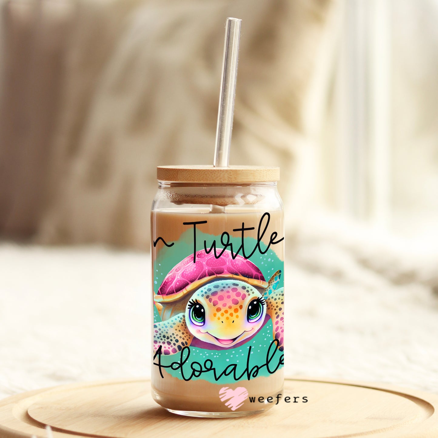 I'm Turtley Adorable 16oz Libbey Glass Can UV DTF or Sublimation Decal Transfer - Weefers