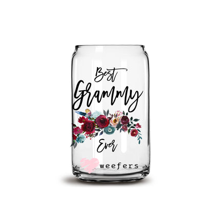 Best Grammy Ever Burgundy Floral 16oz Libbey Glass Can UV DTF or Sublimation Wrap - Decal - Weefers