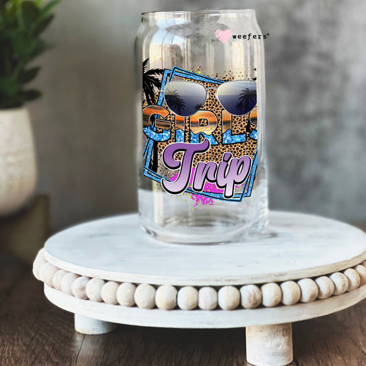 Girls Trip Palm Trees 16oz Libbey Glass Can UV DTF or Sublimation Cup Wrap - Decal Weefers