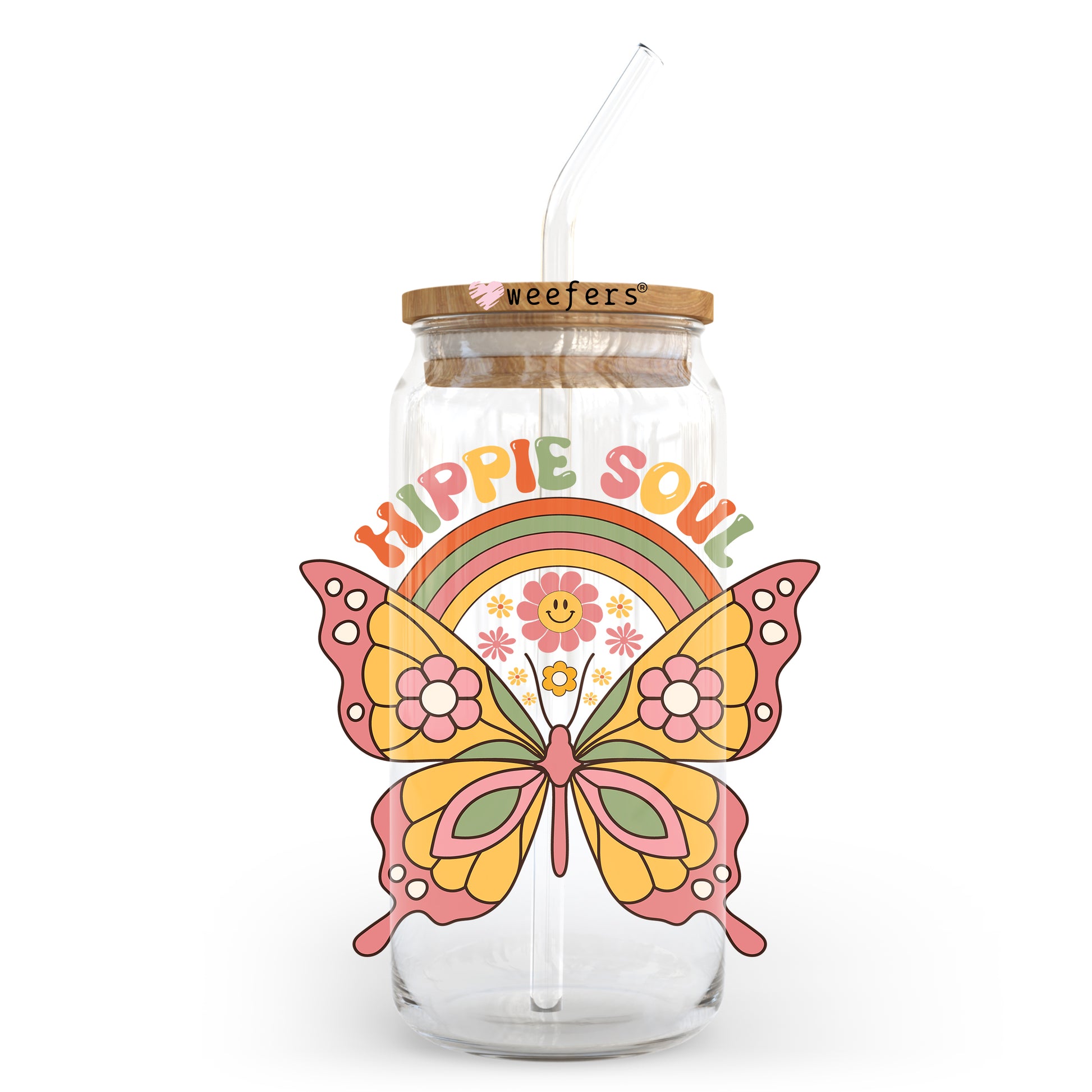 Hippie Soul Retro Butterfly 20oz Libbey Glass Can UV DTF or Sublimation Wrap - Decal - Weefers