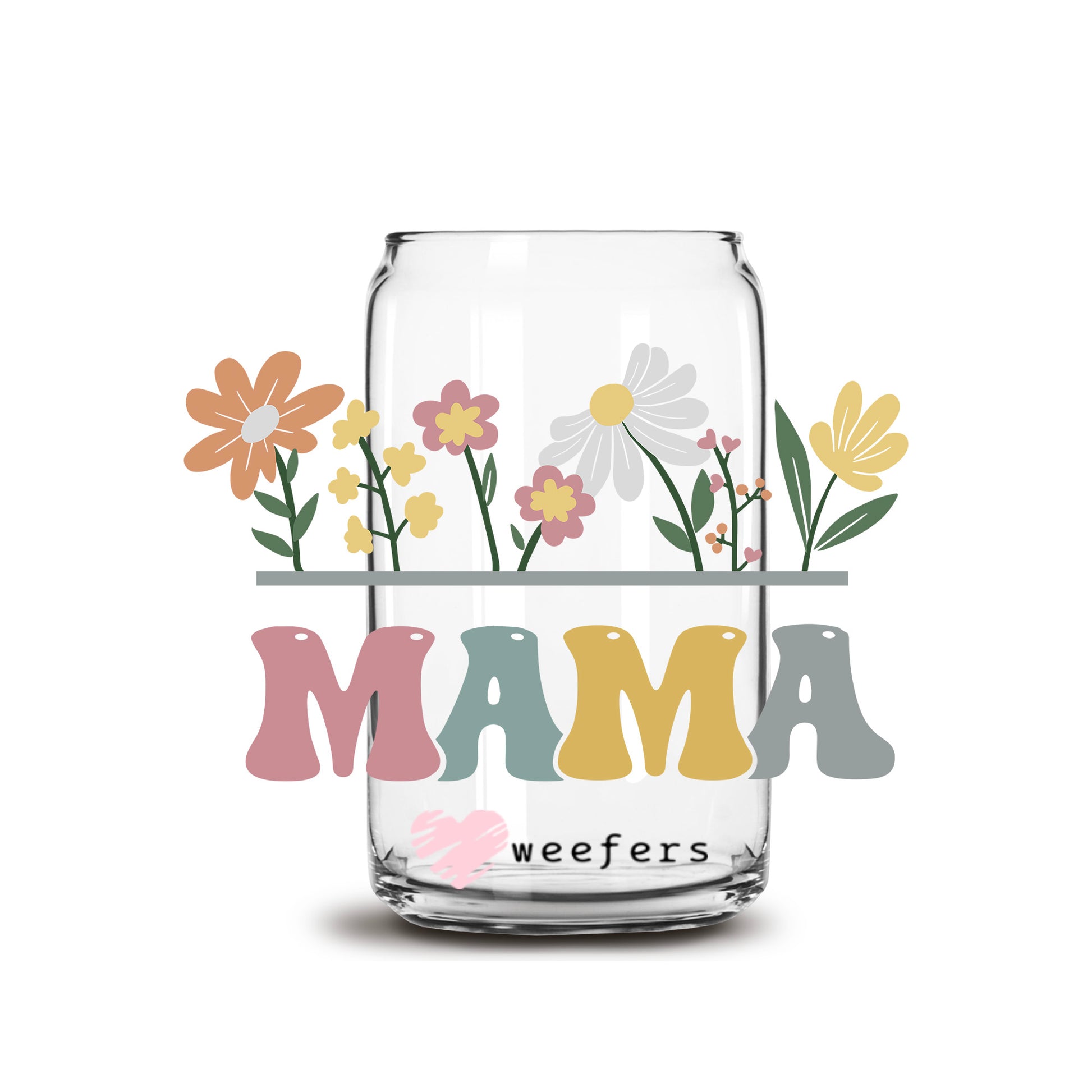 Mama Wildflowers Retro 16oz Libbey Glass Can UV DTF or Sublimation Cup Wrap - Decal Transfer - Weefers