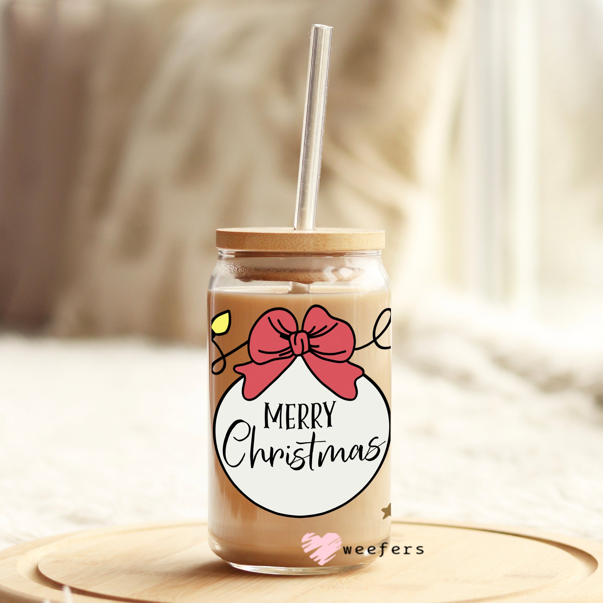 Merry Christmas 16oz Libbey Glass Can UV DTF or Sublimation Wrap - Decal - Weefers