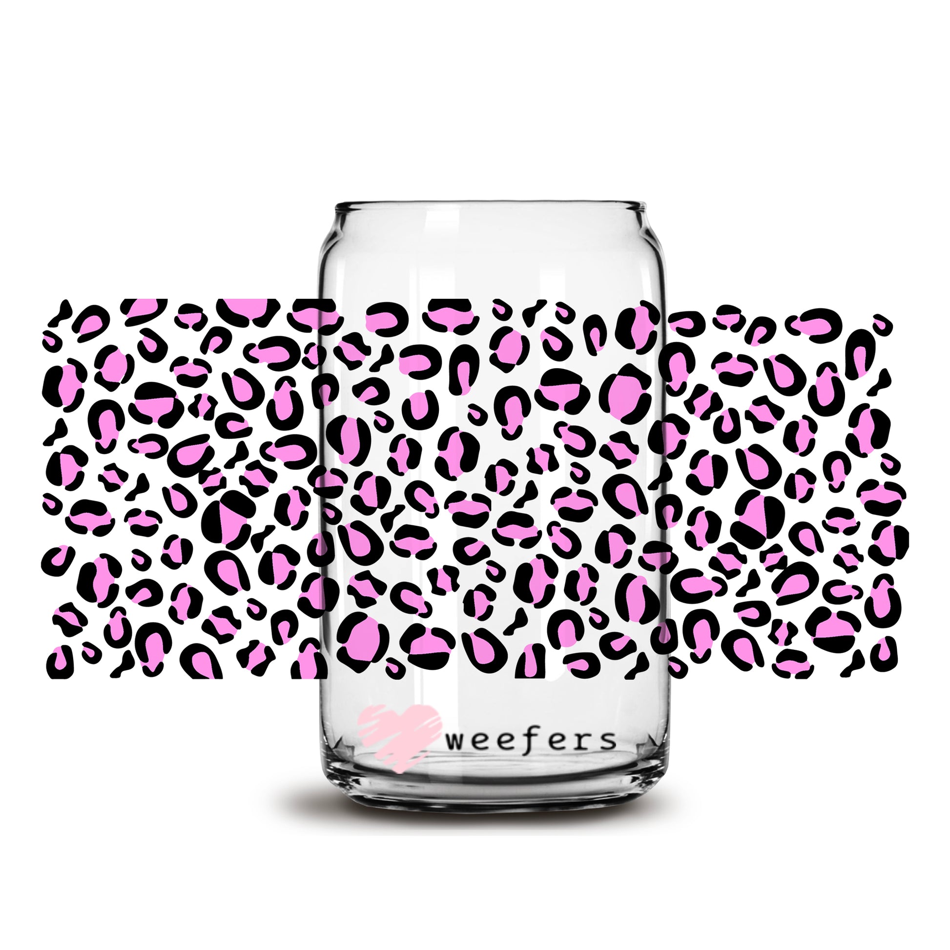 Pink and Black Leopard Print 16oz Libbey Glass Can UV DTF or Sublimation Wrap - Decal - Weefers