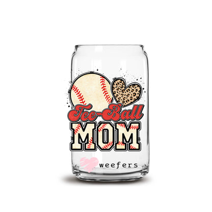 Tee Ball Mom Baseball 16oz Libbey Glass Can UV DTF or Sublimation Cup Wrap - Decal Transfer - Weefers