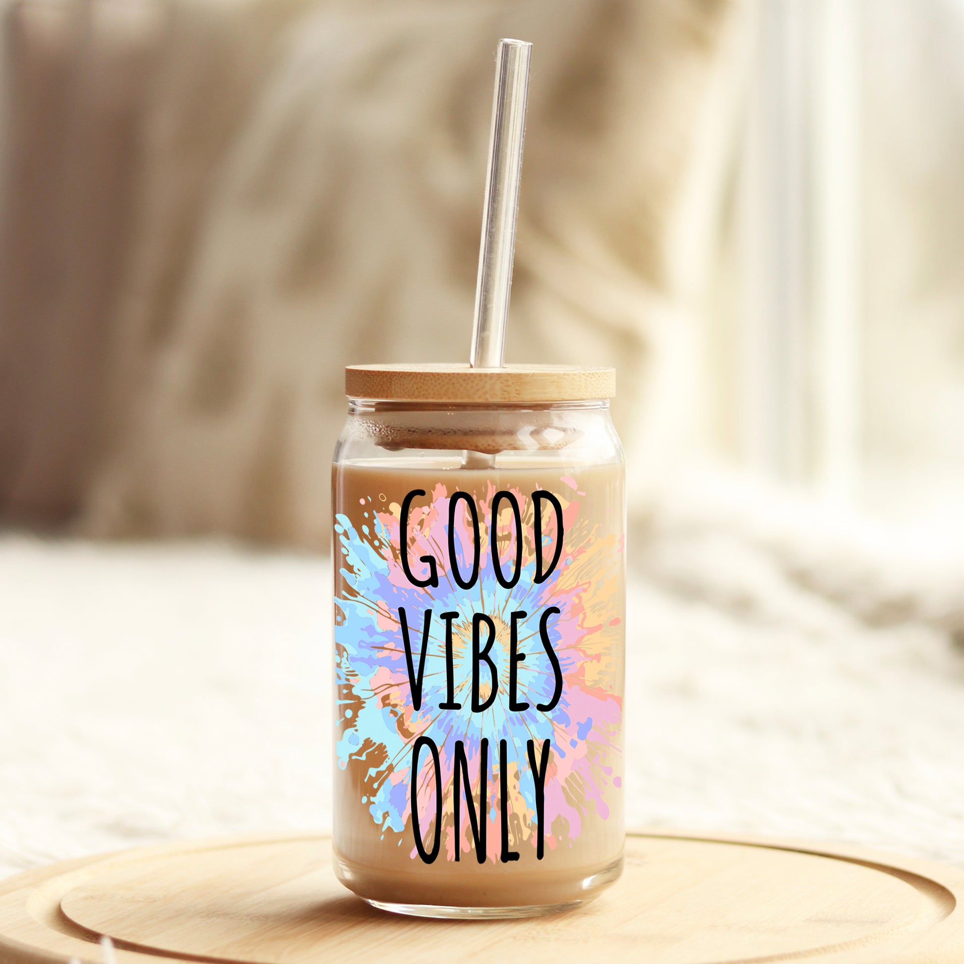 Good Vibes Only 16oz Libbey Glass Can UV DTF or Sublimation Wrap - Decal - Weefers