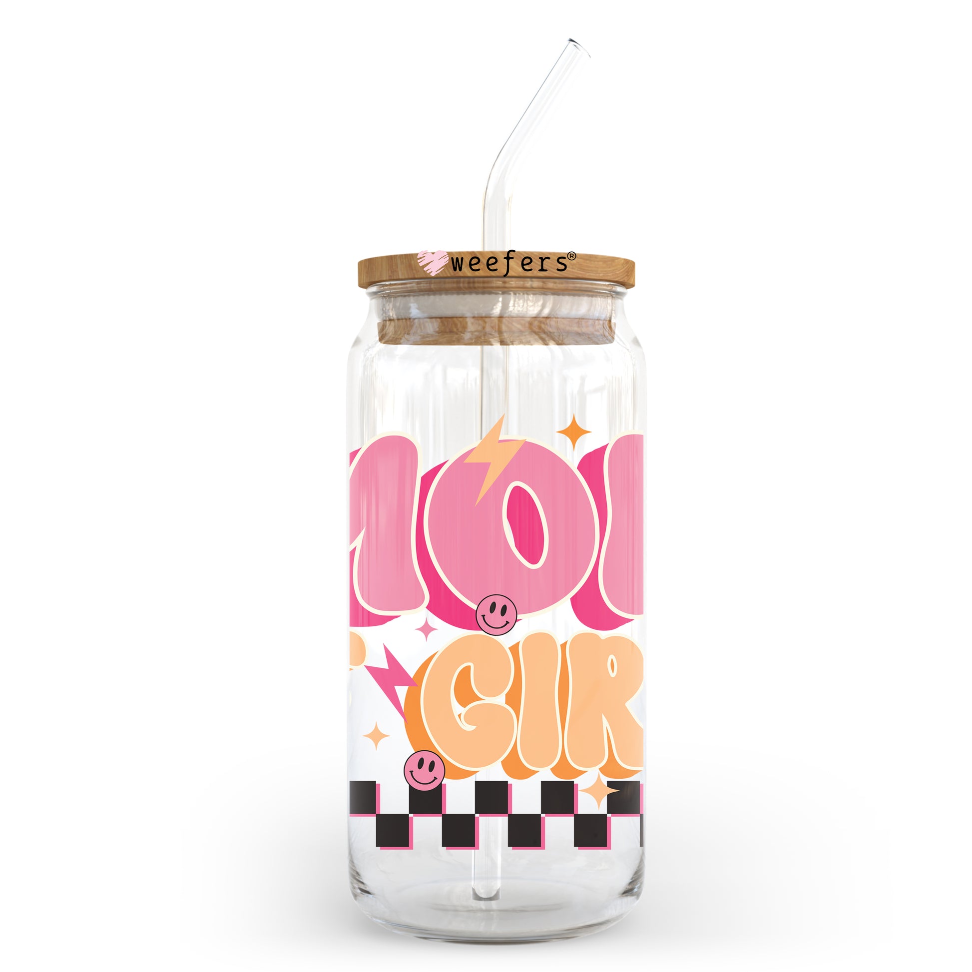 Mom of Girls Pink and Orange 20oz Libbey Glass Can UV DTF or Sublimation Wrap - Decal Transfer - Weefers