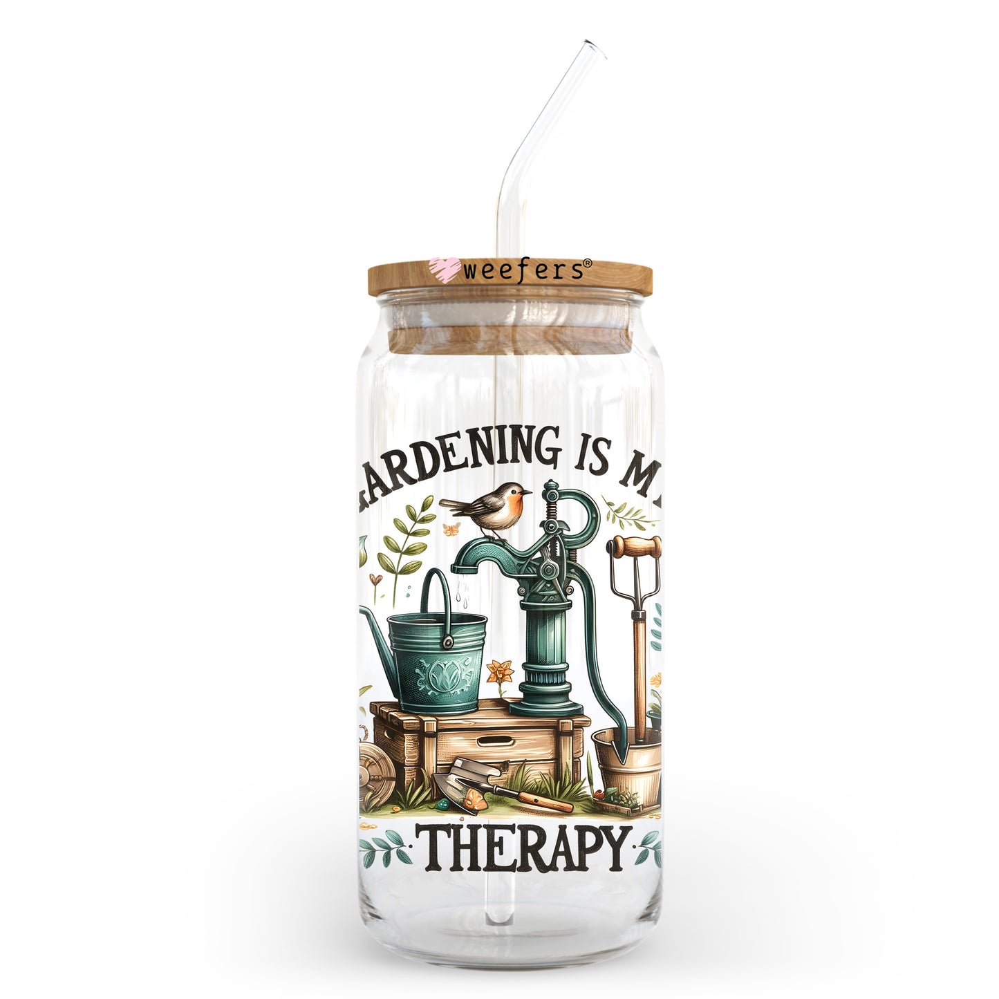 Gardening is My Therapy 20oz Libbey Glass Can UV DTF or Sublimation Wrap - Decal Transfer Weefers