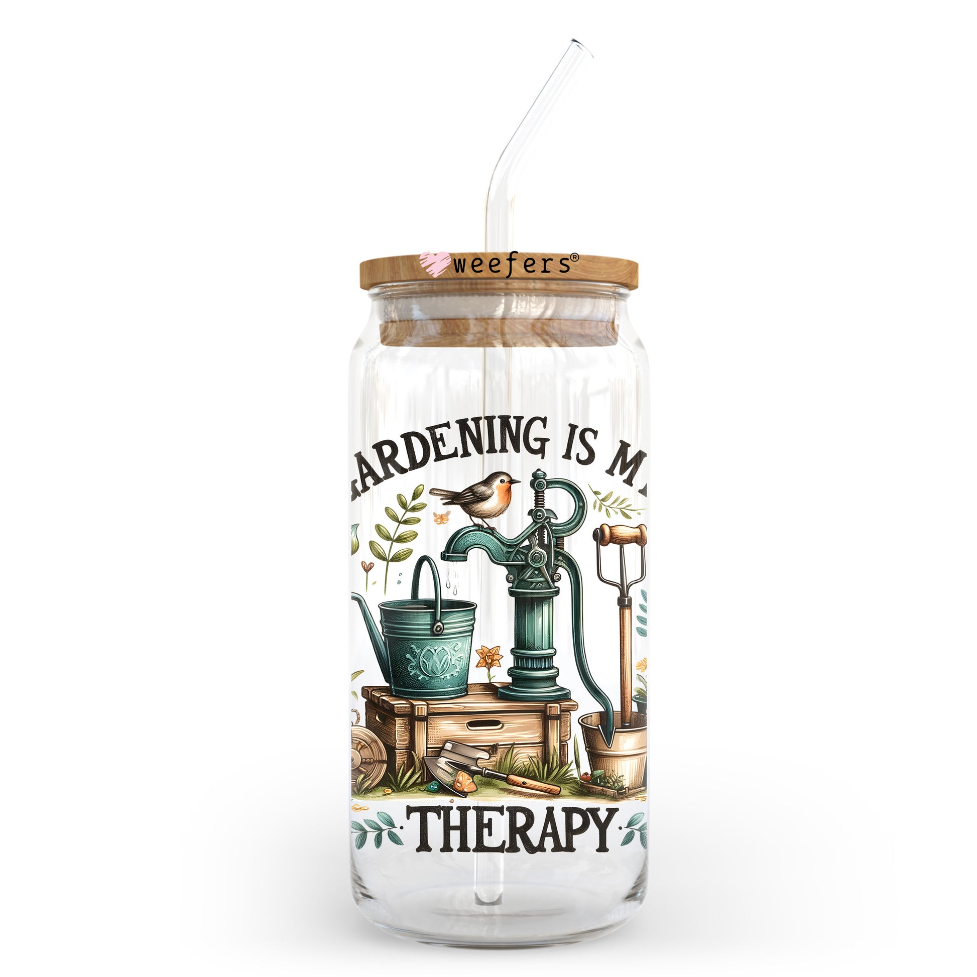 Gardening is My Therapy 20oz Libbey Glass Can UV DTF or Sublimation Wrap - Decal Transfer Weefers