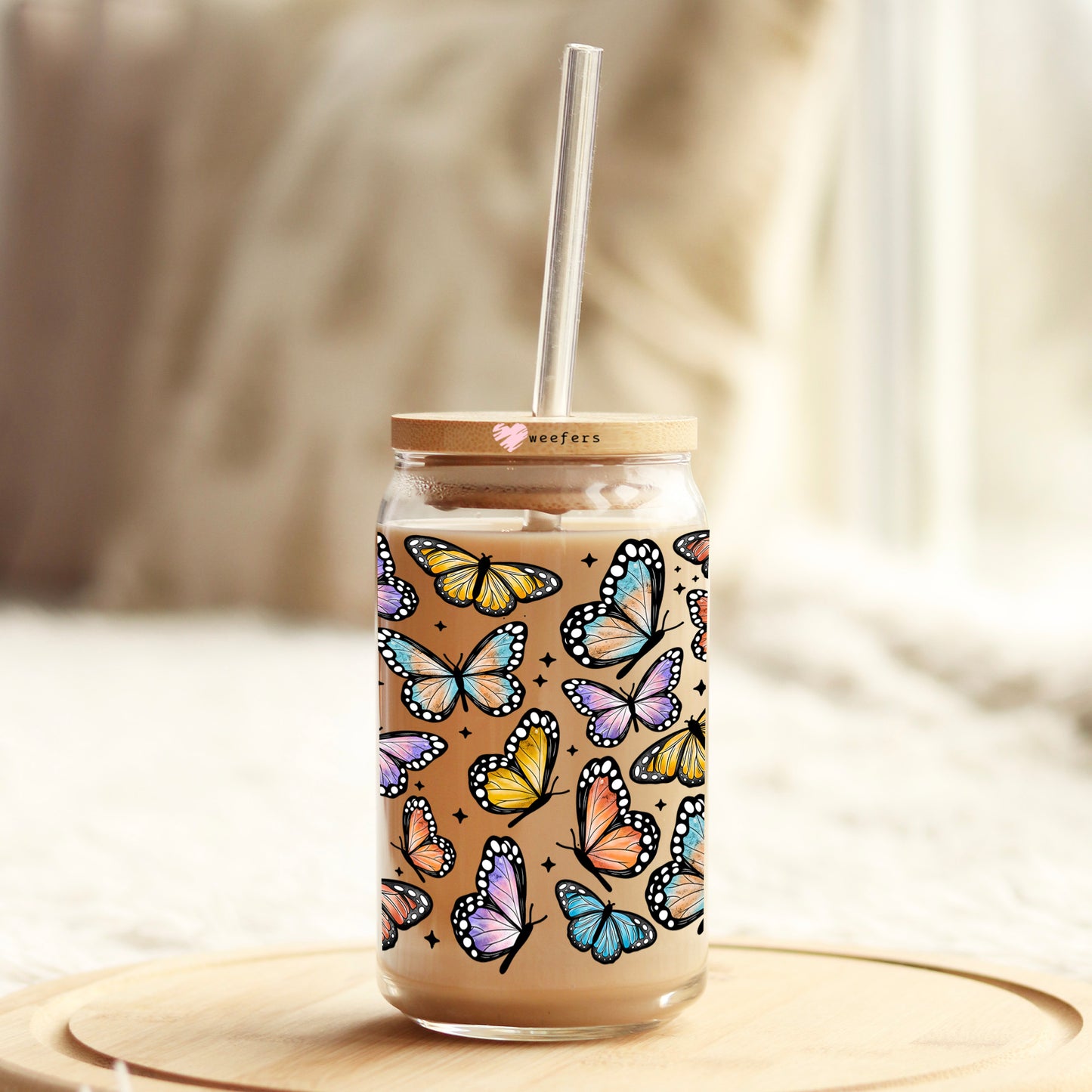 Butterfly Treasures 16oz Libbey Glass Can UV DTF or Sublimation Cup Wrap - Decal Transfer - Weefers