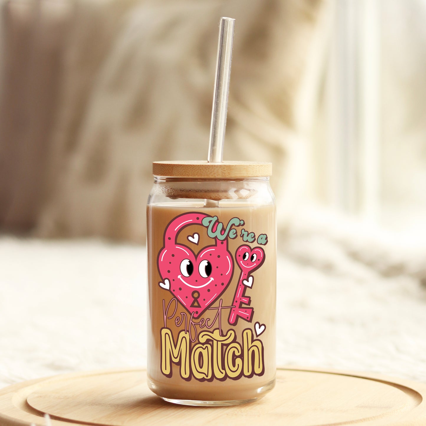 We're a Perfect Match Valentine's Day 16oz Libbey Glass Can UV DTF or Sublimation Cup Wrap - Decal Transfer - Weefers