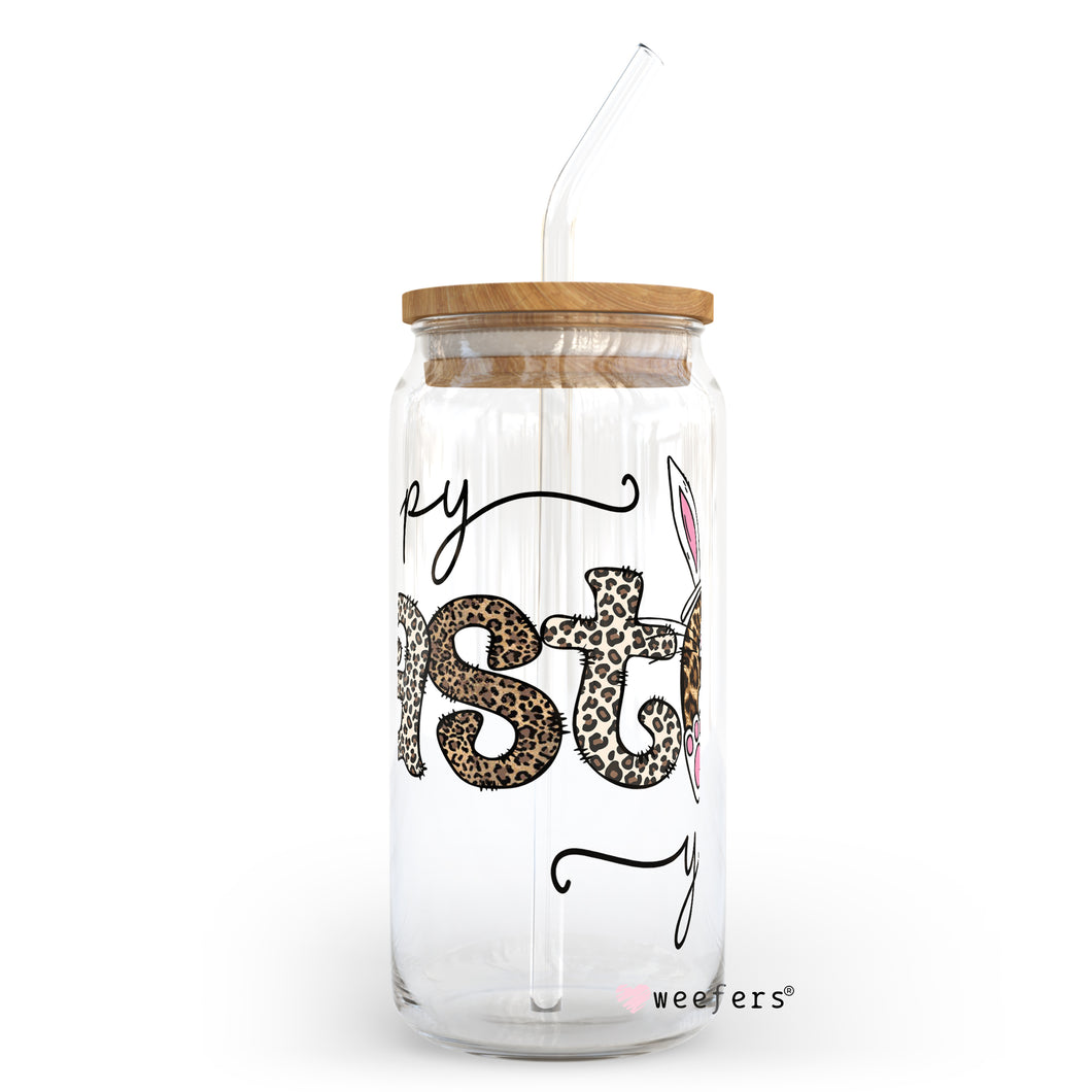 Happy Easter Leopard Bunny 20oz Libbey Glass Can UV-DTF or Sublimation Wrap - Decal