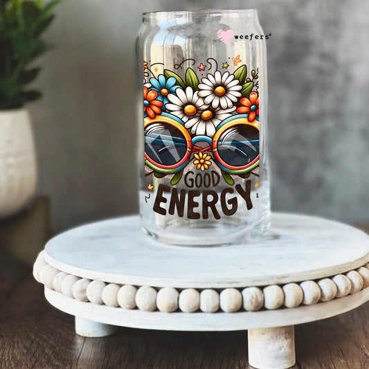 Good Energy 16oz Libbey Glass Can UV DTF or Sublimation Cup Wrap - Decal Transfer Weefers