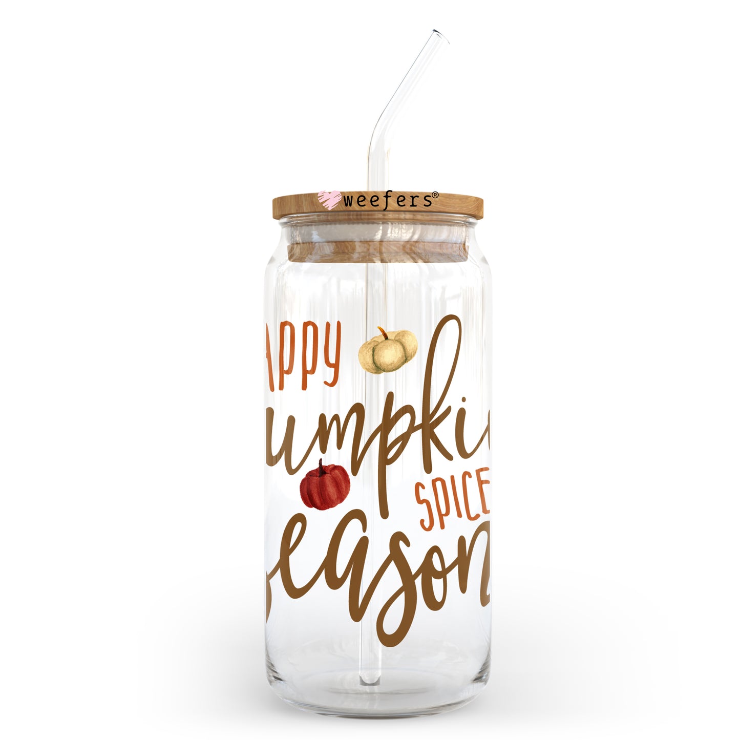 Happy Pumpkin Spice Season Fall 20oz Libbey Glass Can, 34oz Hip Sip, 40oz Tumbler UV DTF or Sublimation Decal Transfer - Weefers