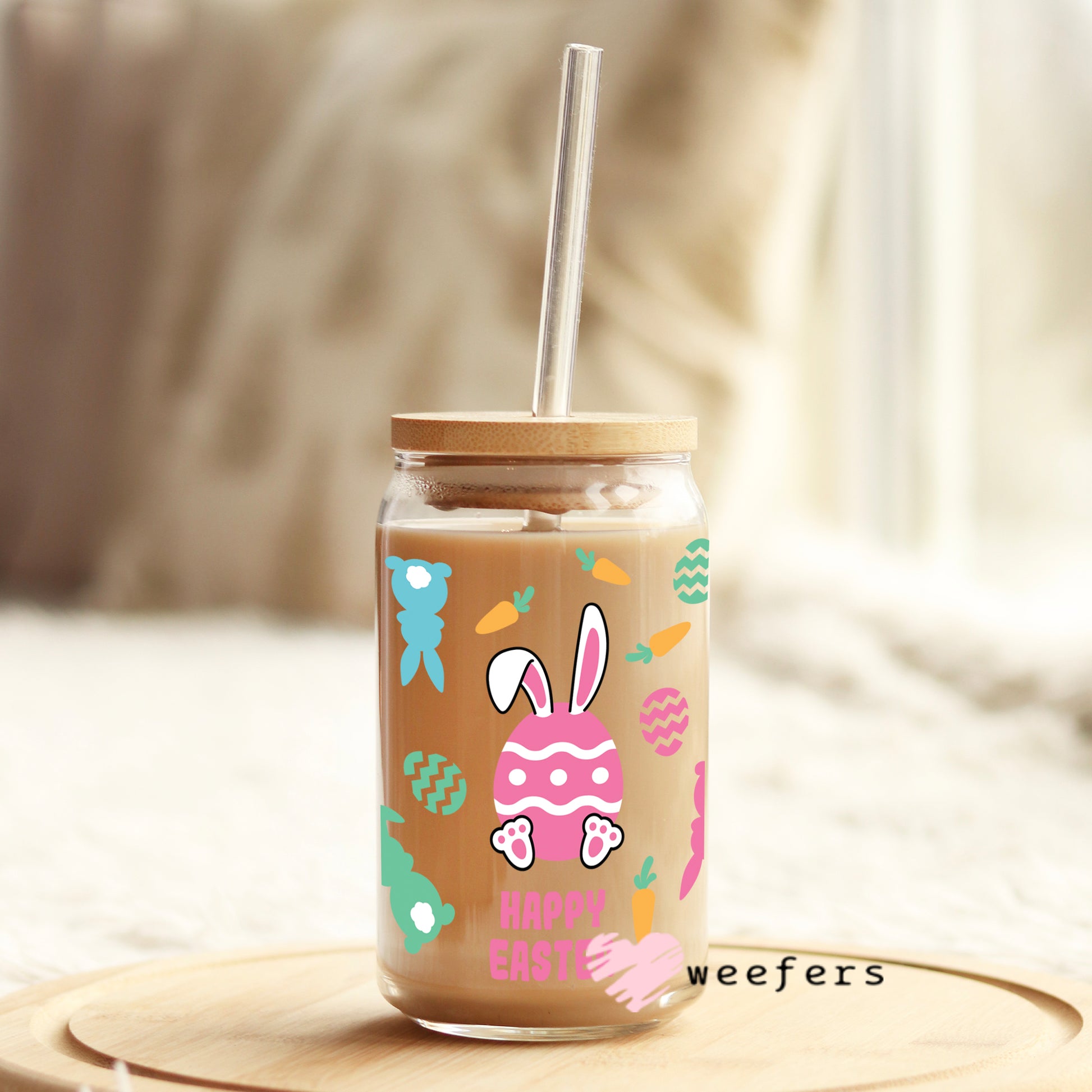 Happy Easter Bunny Eggs Libbey Glass Can UV DTF or Sublimation Wrap - Decal - Weefers