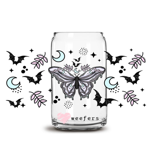 Butterfly and Blue Half Moon 16oz Libbey Glass Can UV DTF or Sublimation Cup Wrap - Decal Transfer - Weefers