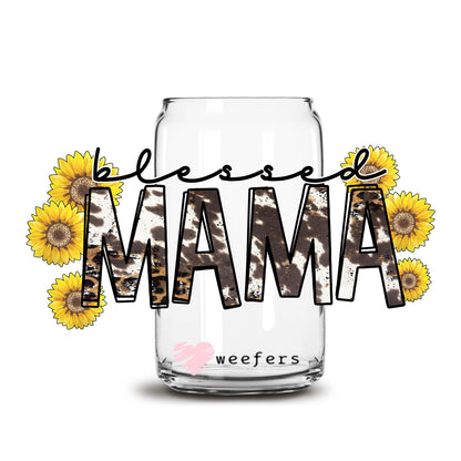 Mama Sunflowers 16oz Libbey Glass Can UV DTF or Sublimation Cup Wrap - Decal Transfer - Weefers