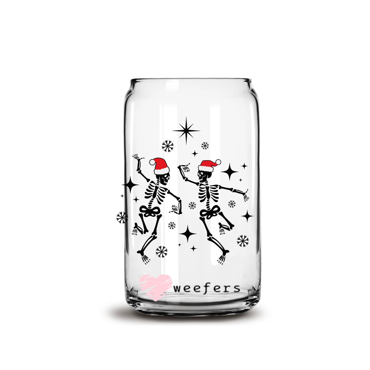 Dancing Skeletons Christmas 16oz Libbey Glass Can UV DTF or Sublimation Wrap - Decal - Weefers