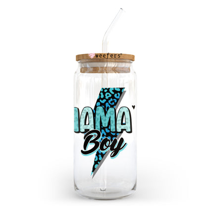 Blue Mama's Boy Lightening 20oz Libbey Glass Can UV DTF or Sublimation Wrap - Decal Transfer - Weefers